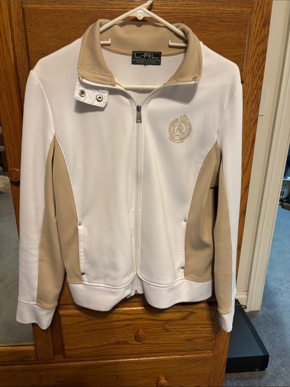 Lauren Ralph Lauren White and Beige Contrast Zip Jacket